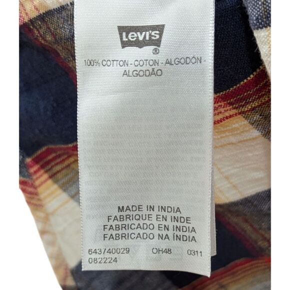 Levi's Men's Medium Western Cowboy Pearl Snap Plaid Long Sleeve Shirt Blue Rust - Picture 6 of 6